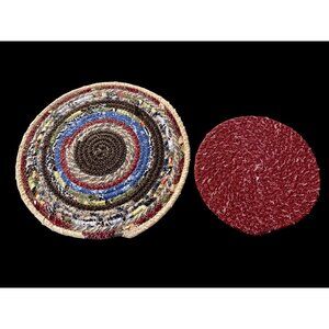 2 Handwoven Round Rope Fabric Trivets Hot Pads Rustic Farmhouse Table Top Decor